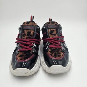 Tommy Hilfiger Women Leopard Print Black Chunky Platform Sneakers Size 6